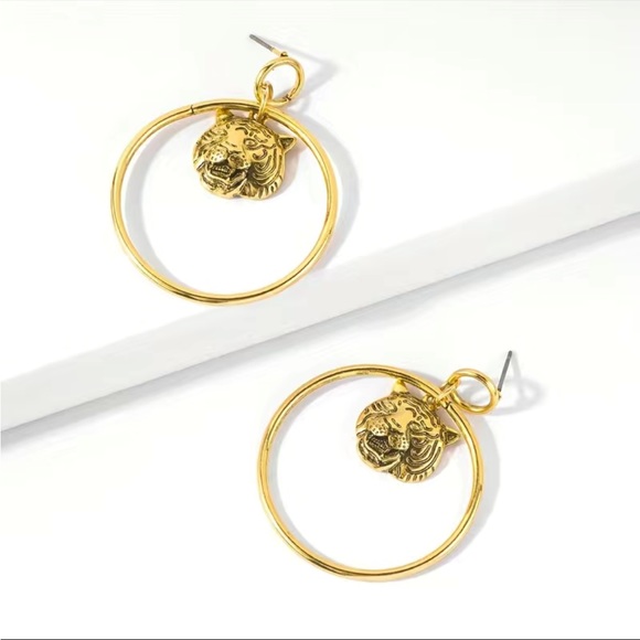 Gold Tiger Hoop Earrings - Picture 5 of 5